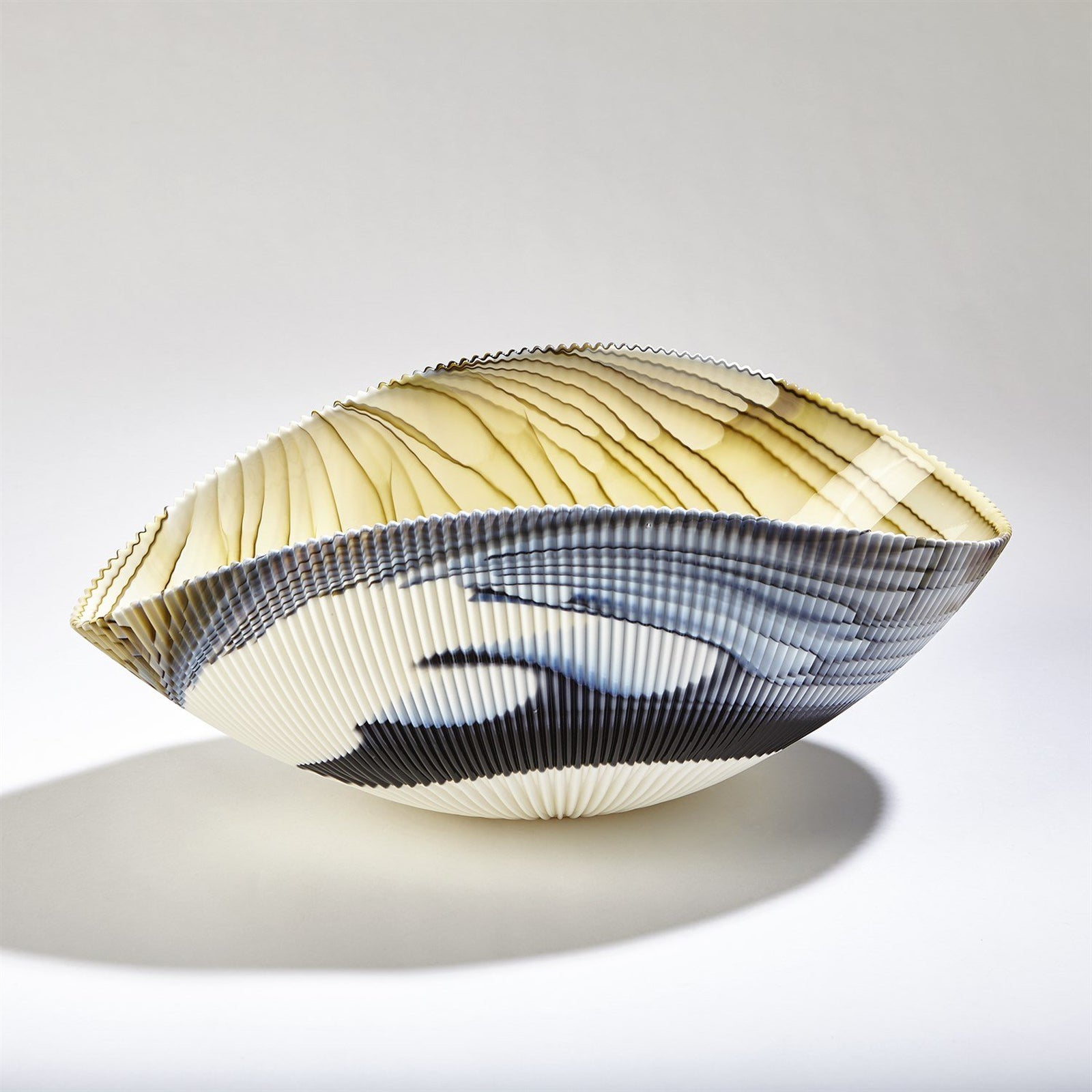 Global Views Pleated Bowl Amber/Blue Filigree