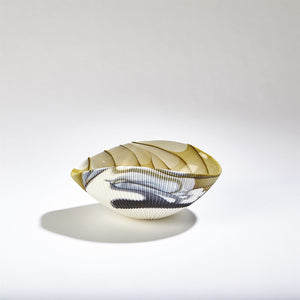 Global Views Pleated Bowl Amber/Blue Filigree