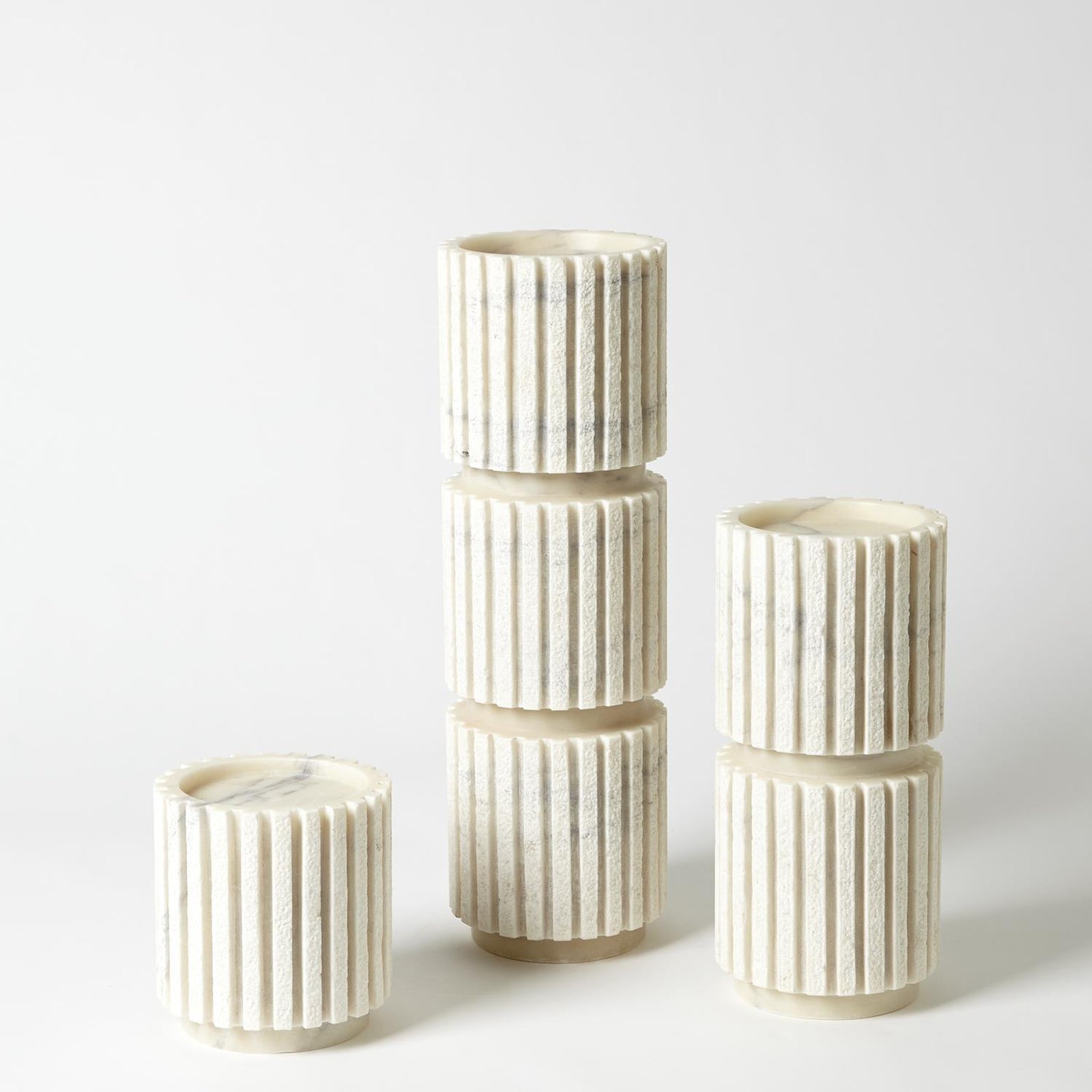 Global Views Channel Pillar Holder-White Marble