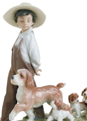 Lladro My Little Explorers Boy with Dogs Figurine