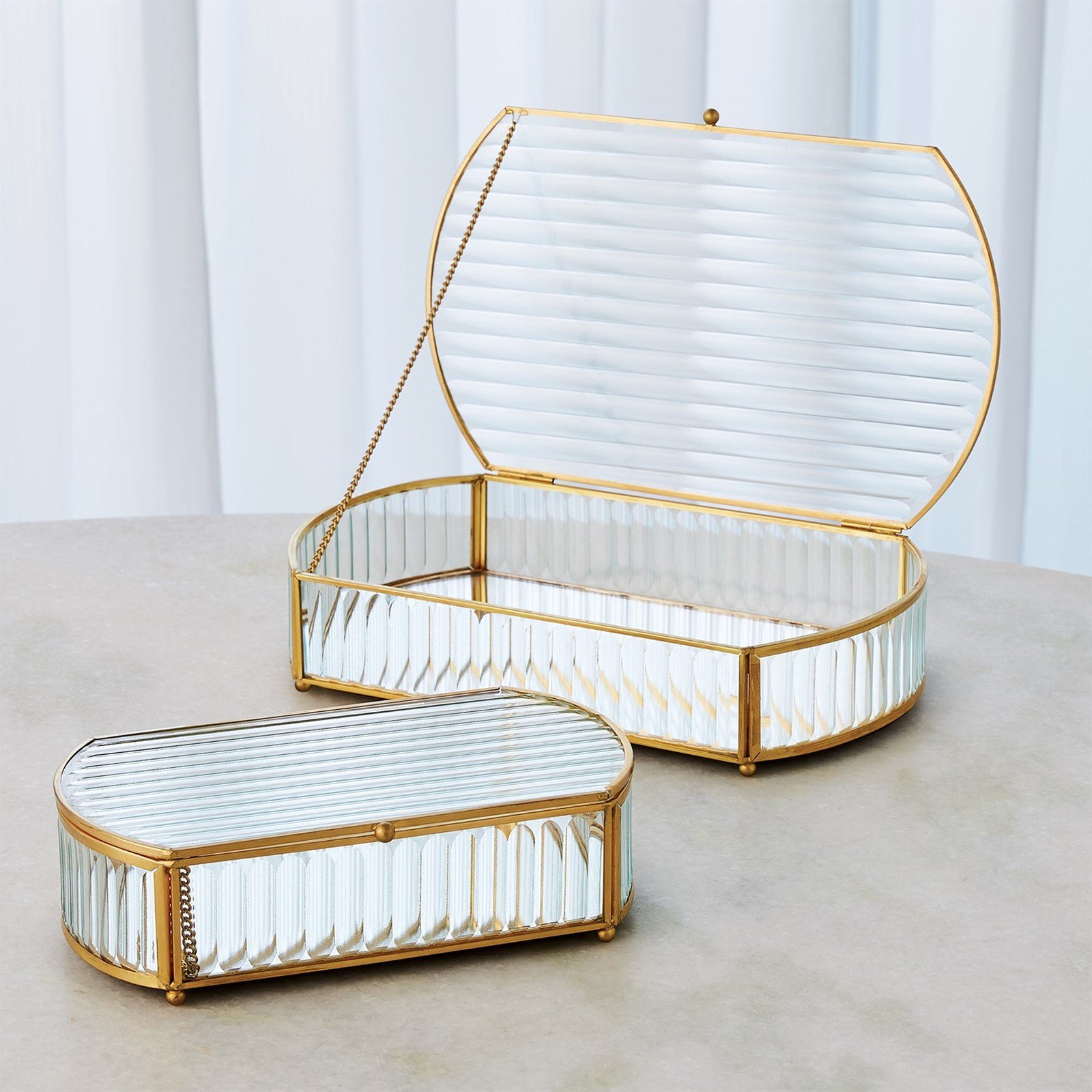 Global Views Reeded Glass Oval Box