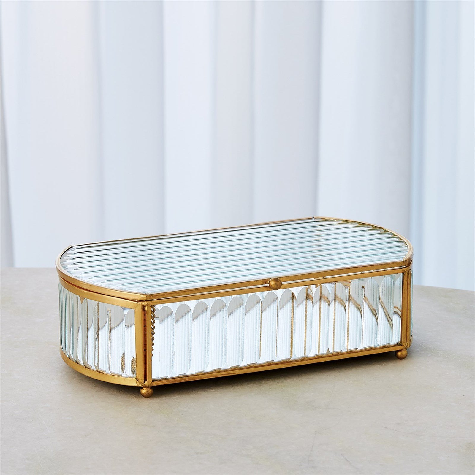 Global Views Reeded Glass Oval Box