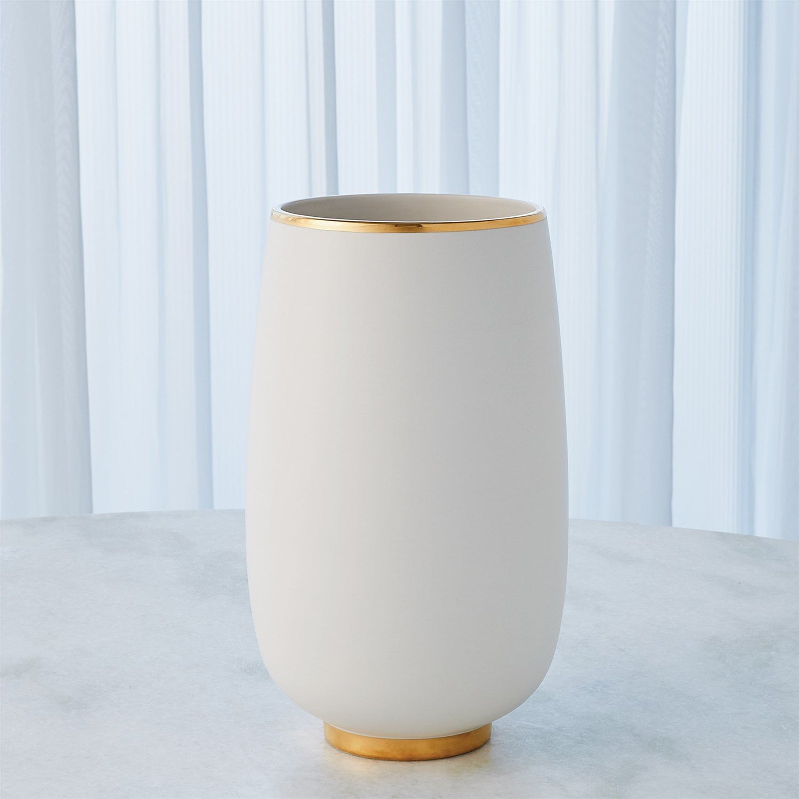 Global Views Gold Rim Bulb Vase-White