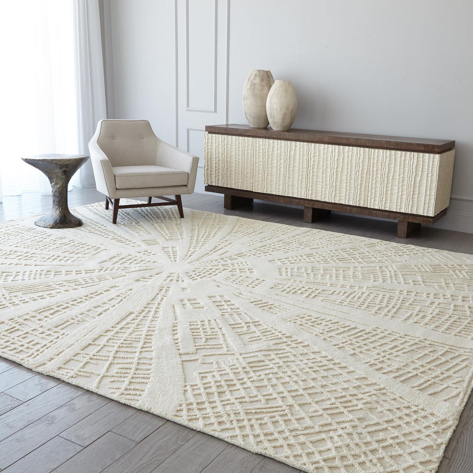 Global Views Vortex Rugs-Ivory/Ivory