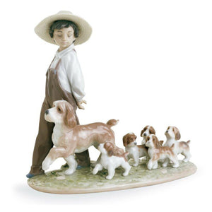 Lladro My Little Explorers Boy with Dogs Figurine