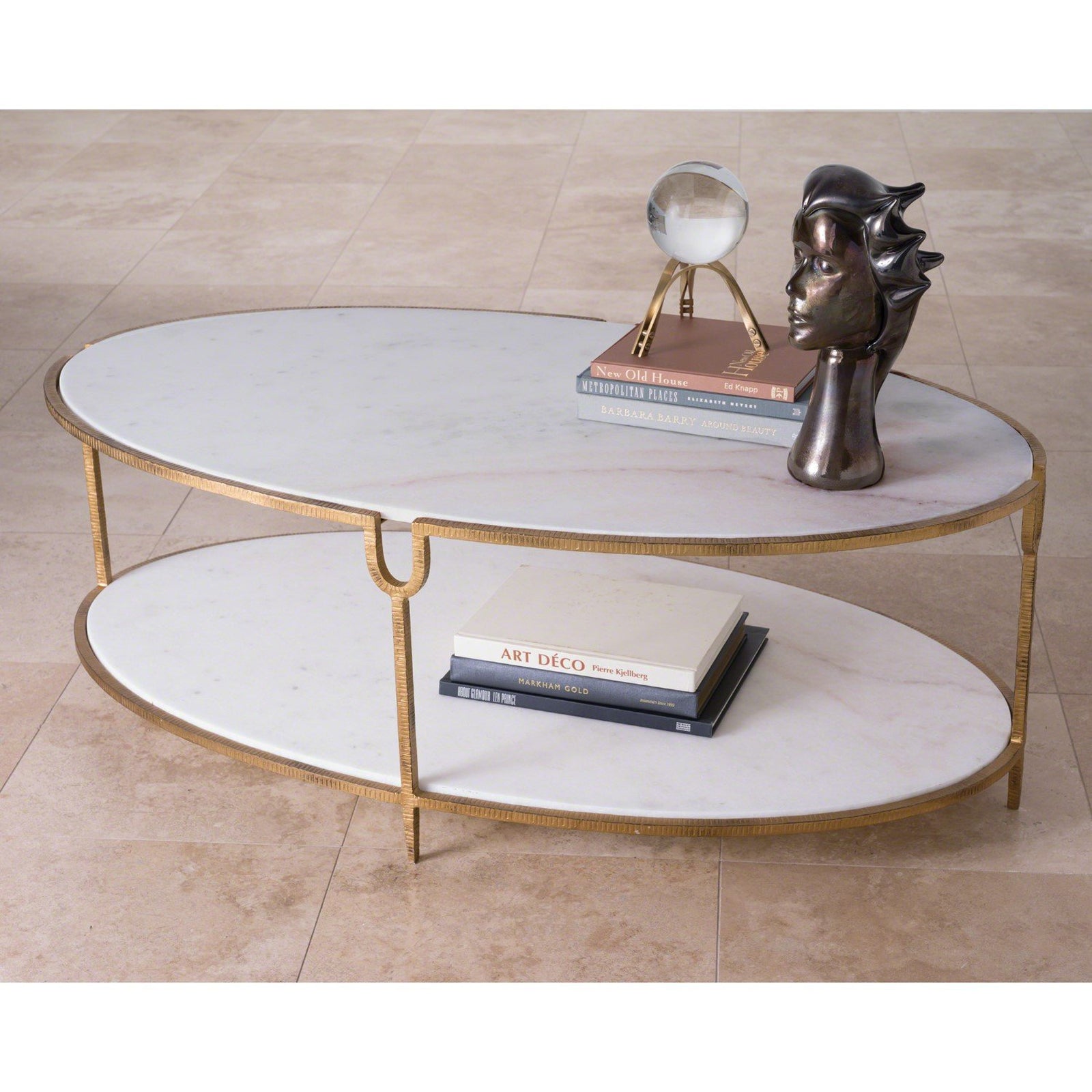 Global Views Iron and Stone Oval Coffee Table