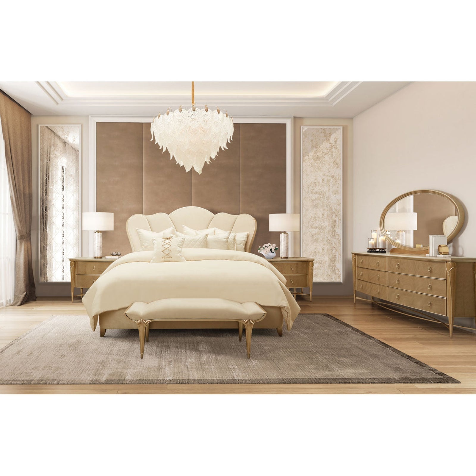 Michael Amini Villa Cherie Caramel Tufted Upholstered Bed