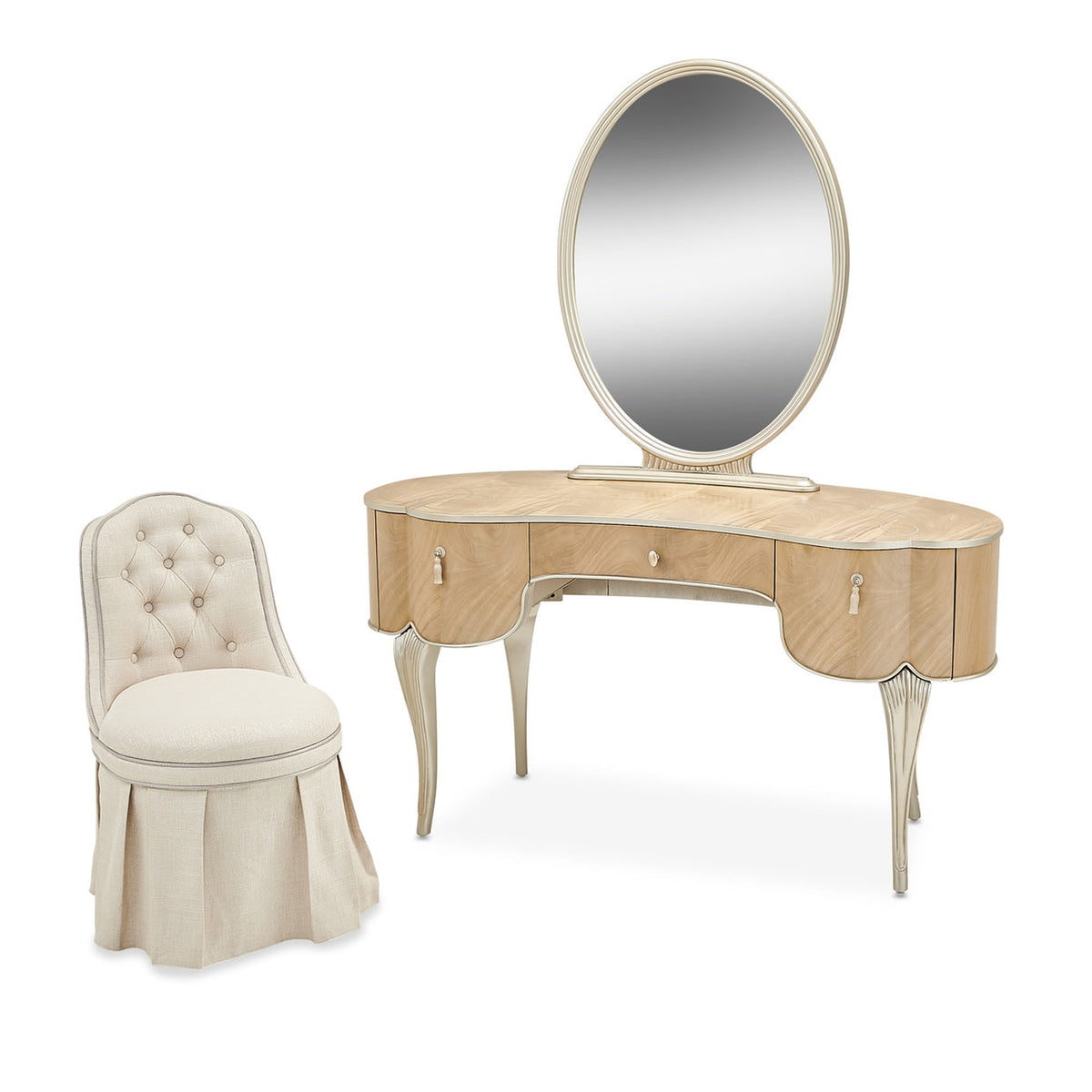 Michael Amini Villa Cherie Vanity Set with Mirror & Chair - Caramel