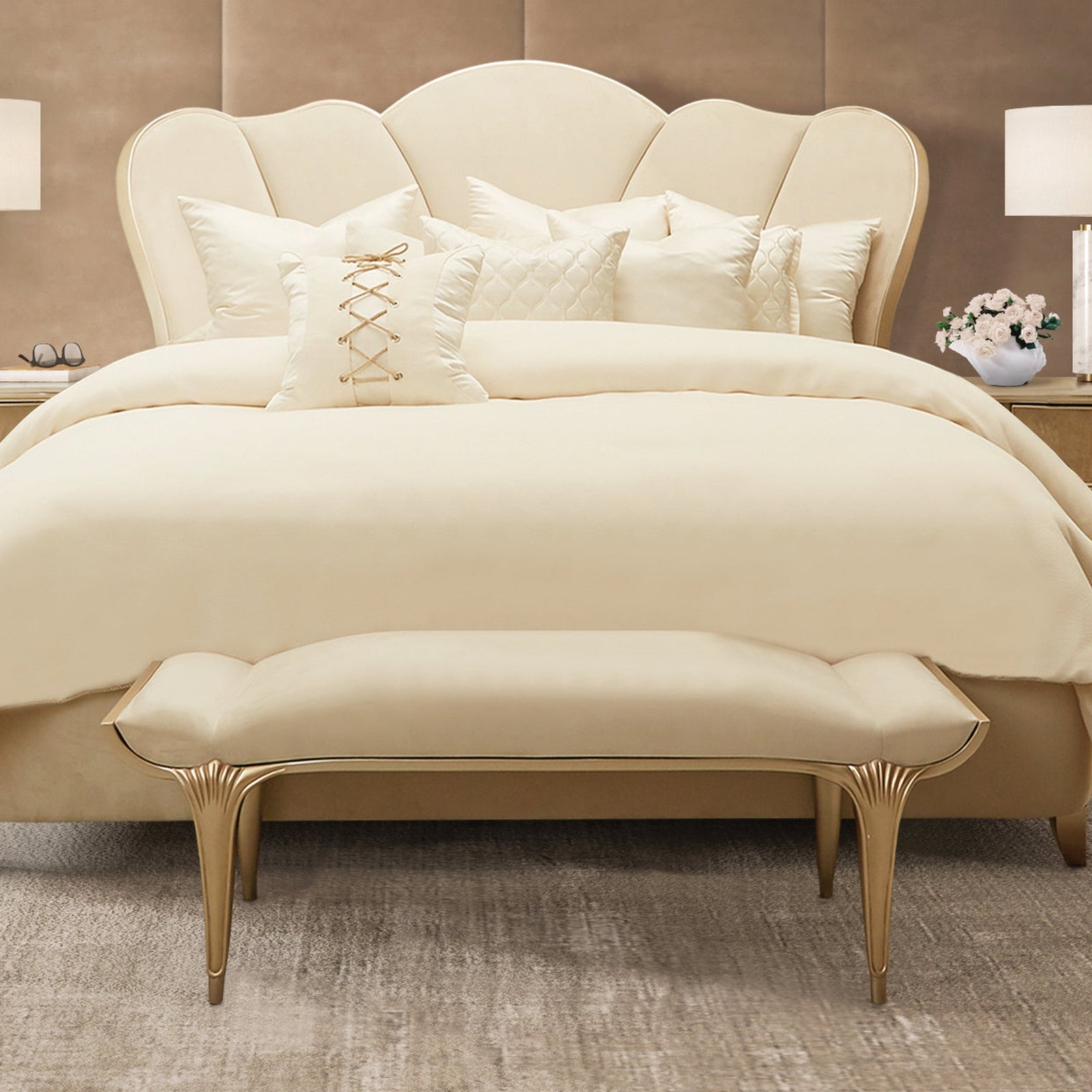 Michael Amini Villa Cherie Caramel Bed Bench