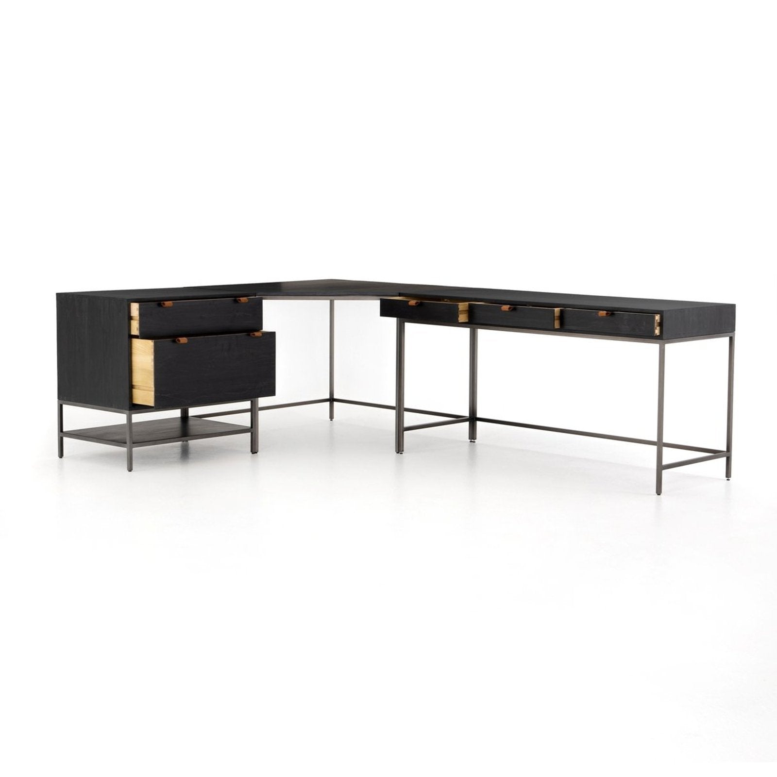 Four Hands Trey L-Shaped Desk System With Filing Cabinet