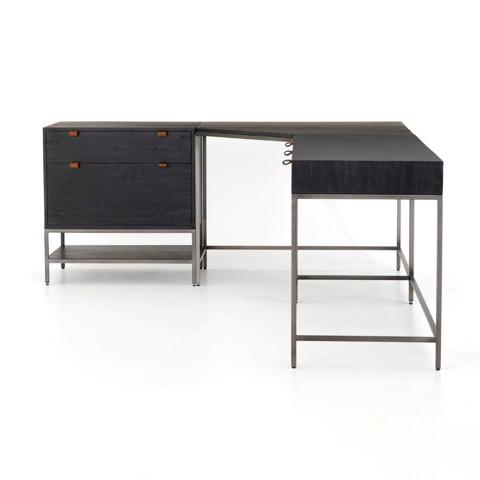 Four Hands Trey L-Shaped Desk System With Filing Cabinet