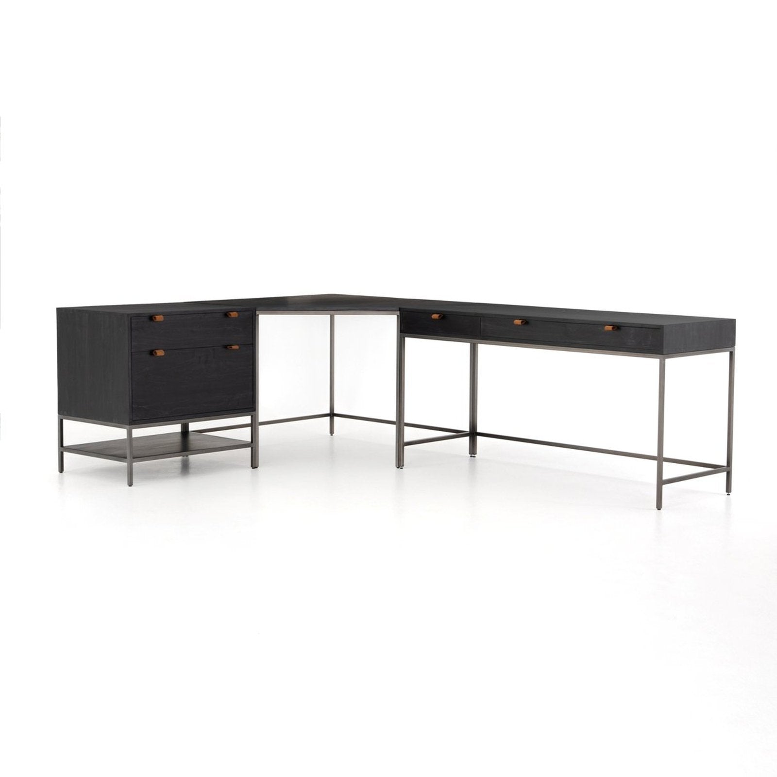 Four Hands Trey L-Shaped Desk System With Filing Cabinet