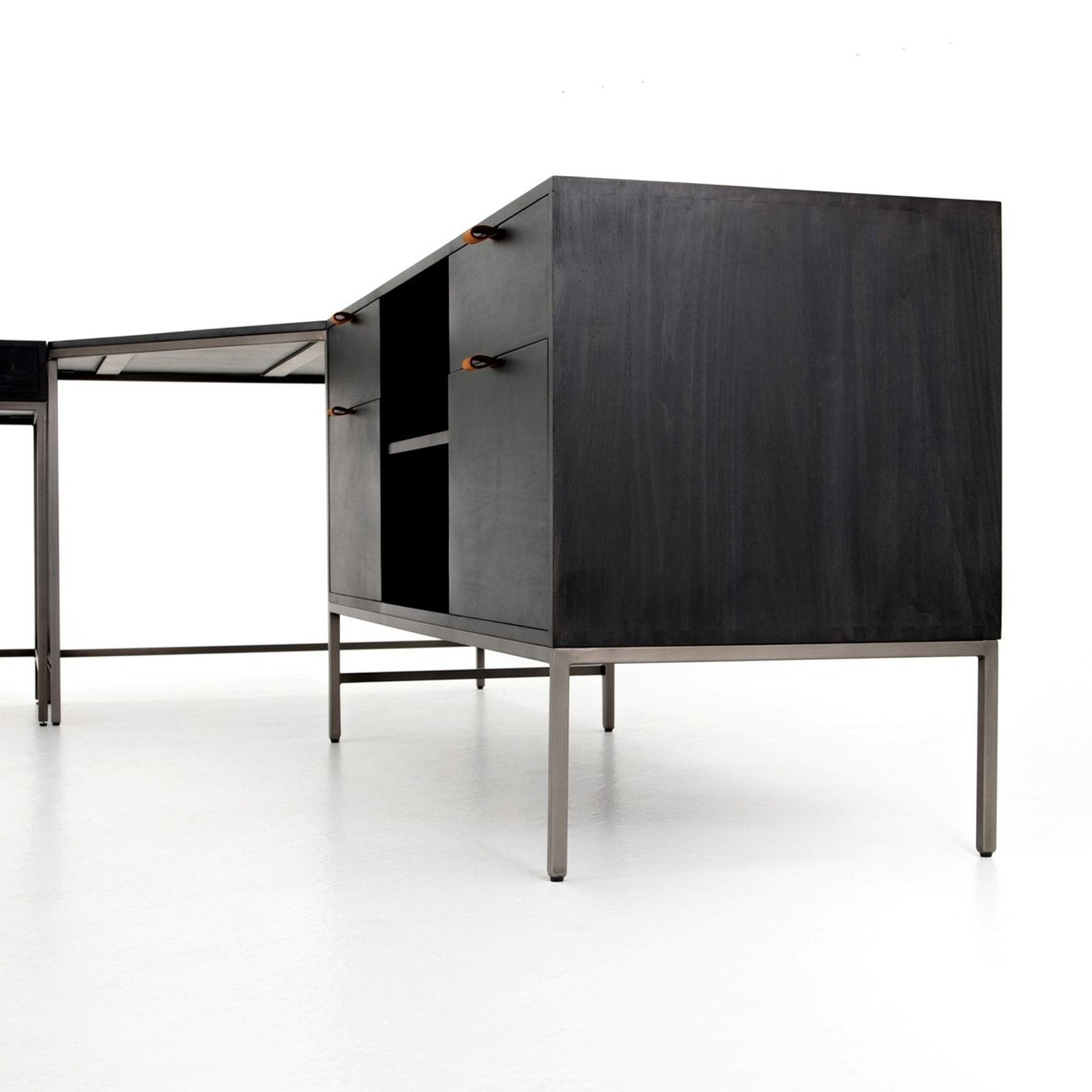 Four Hands Trey L-Shaped Desk System With Filing Credenza