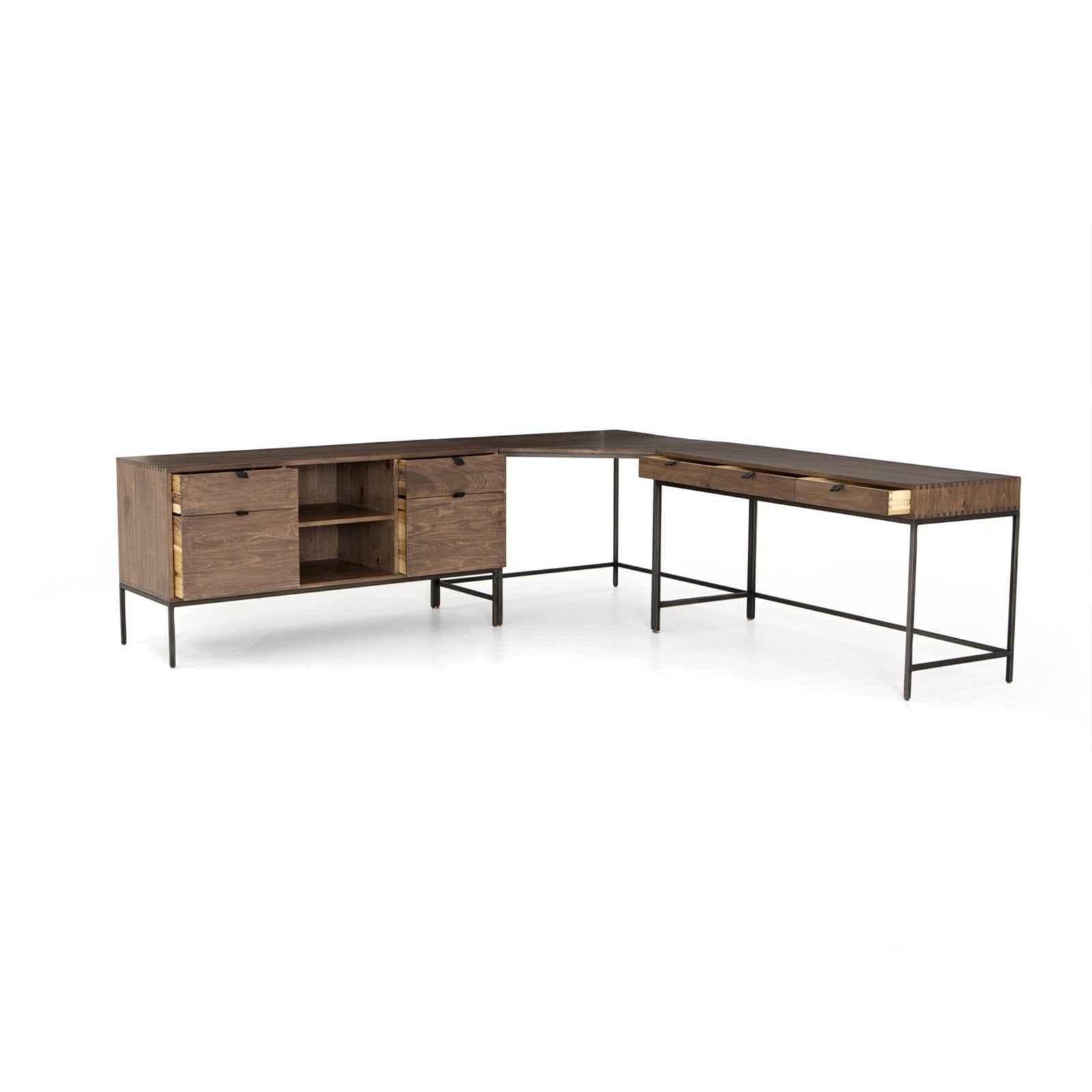 Four Hands Trey L-Shaped Desk System With Filing Credenza