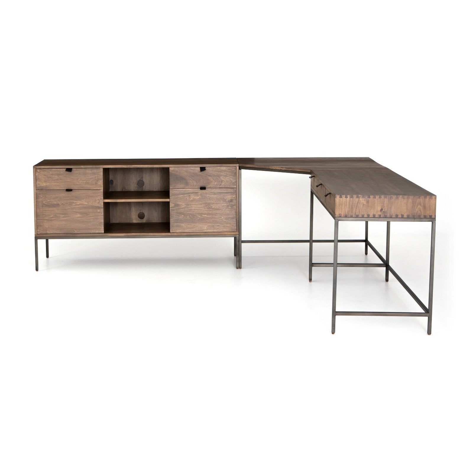 Four Hands Trey L-Shaped Desk System With Filing Credenza