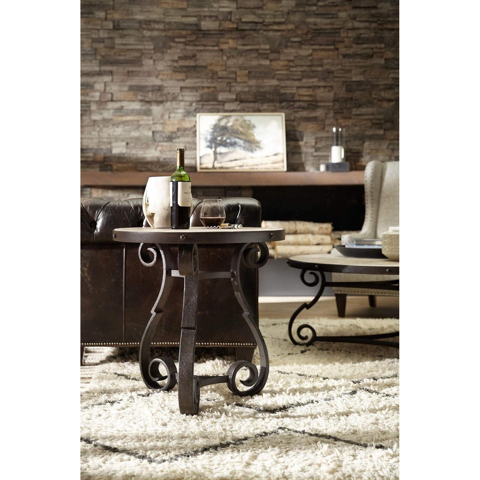 Hooker Furniture Luckenbach Metal and Stone End Table