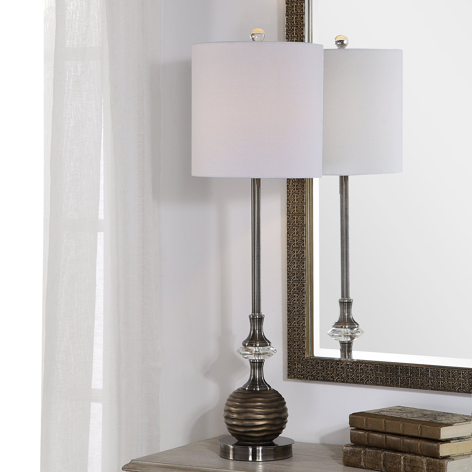 Modern Accents Brushed Nickel and Crystal Accents Table Lamp
