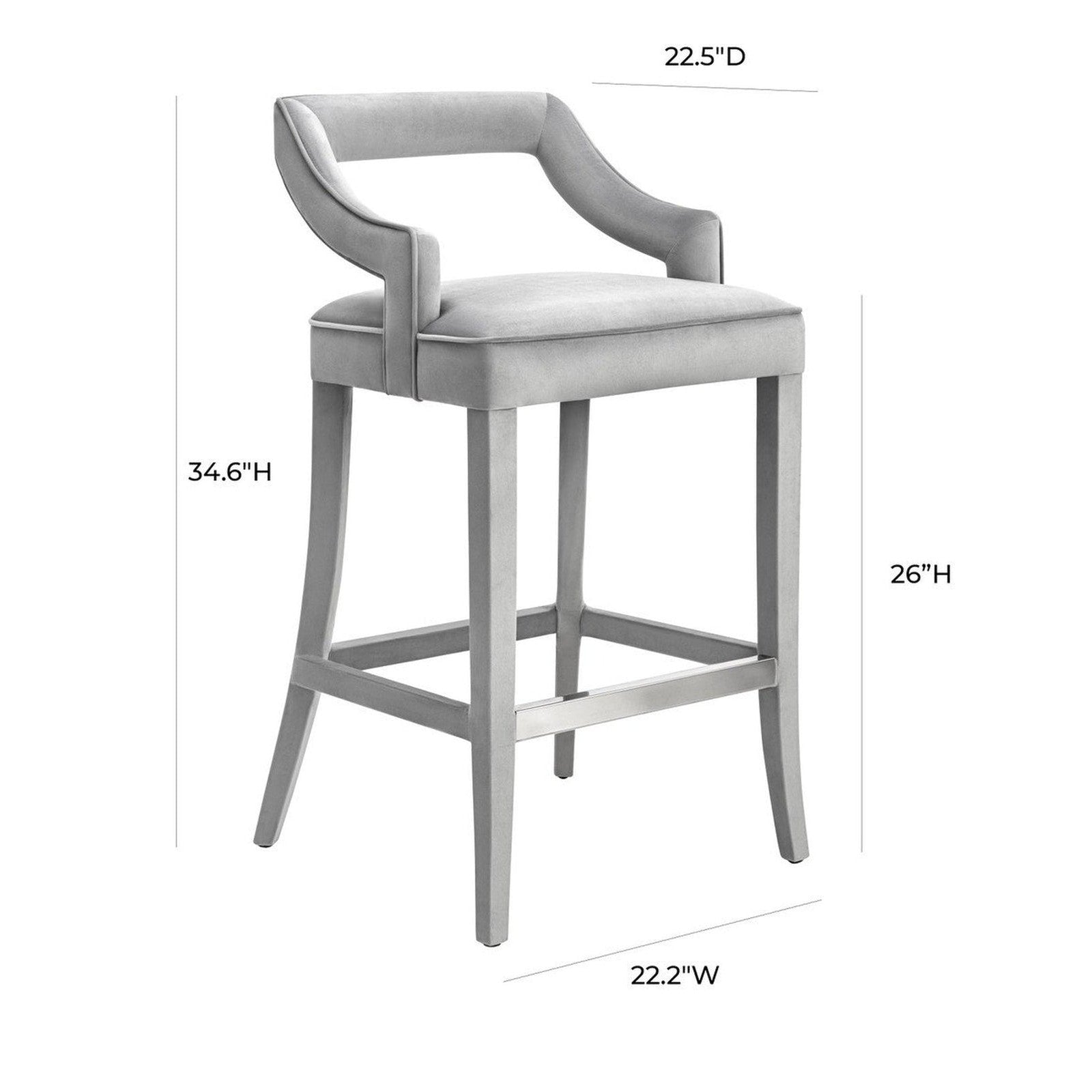 TOV Furniture Tiffany Grey Velvet Counter Stool